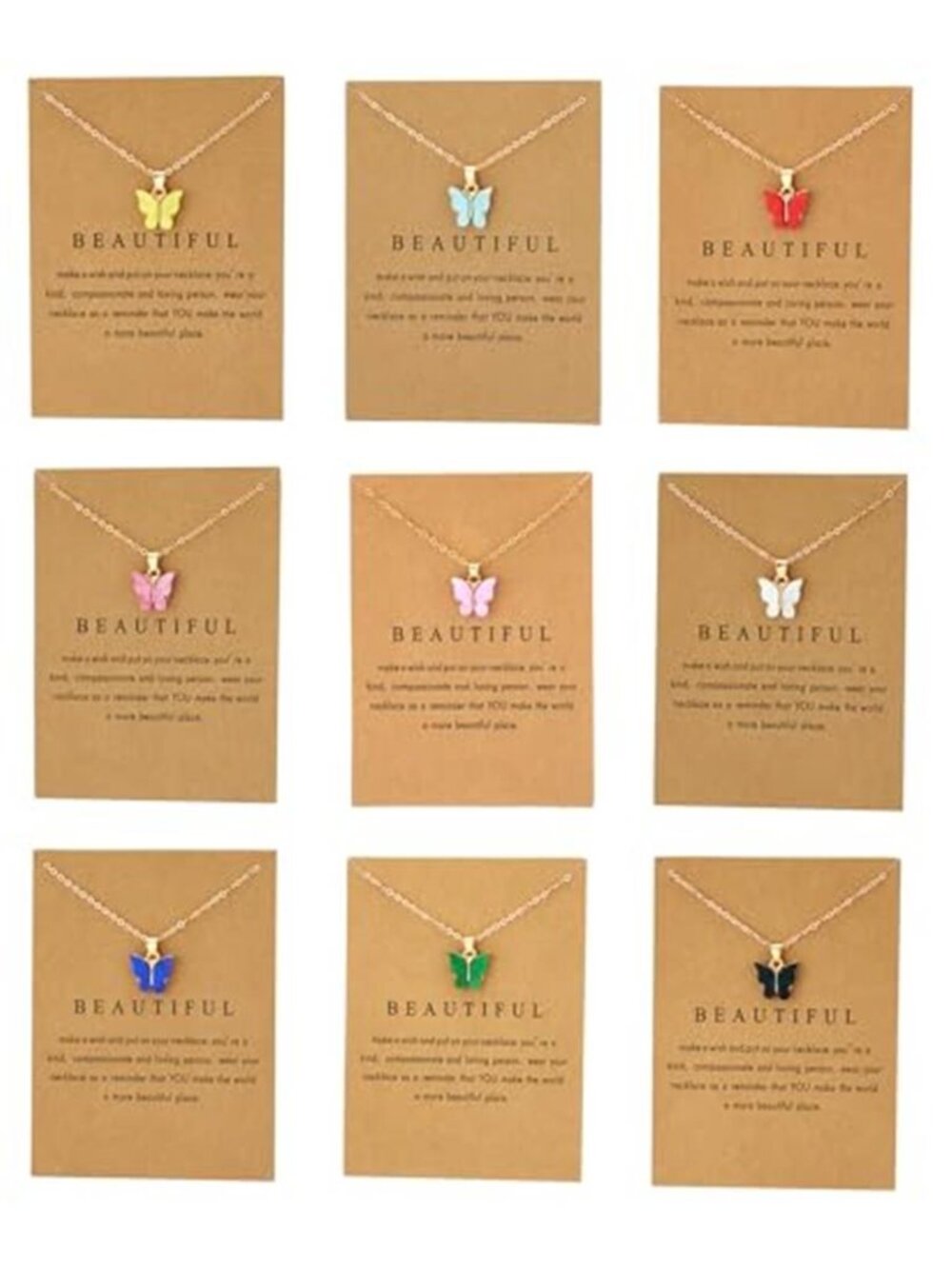9 pcs Colorful Butterfly Pendant Necklace for Women Bohemian Acrylic Adjustable
